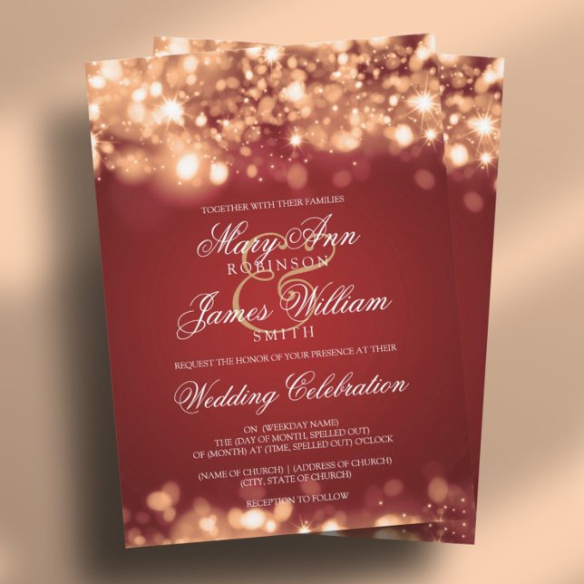 Wedding Sparkling Lights Gold Invitation
