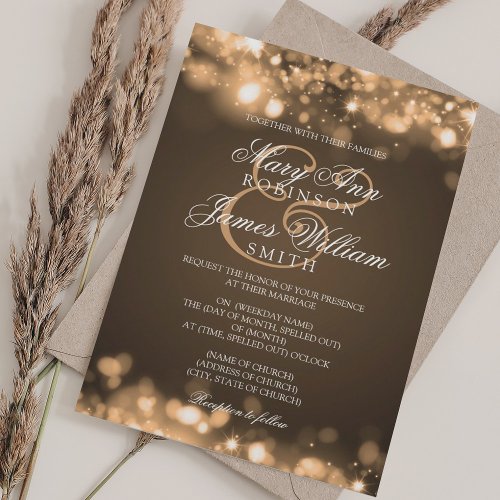 Wedding Sparkling Lights Gold Custom Announcement