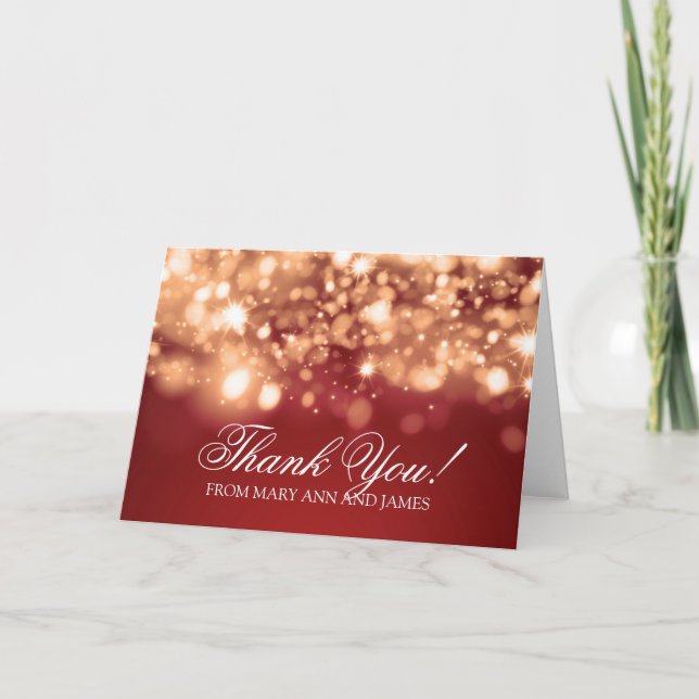 Wedding Sparkling Lights Gold Thank You Card (Front)