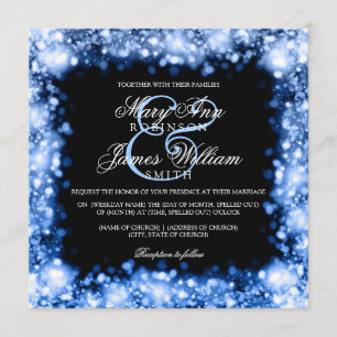 Wedding Sparkling Lights Sapphire Blue Invitation