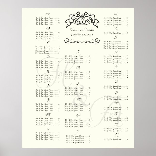 Wedding Special Event Guest Seating Chart (Front)