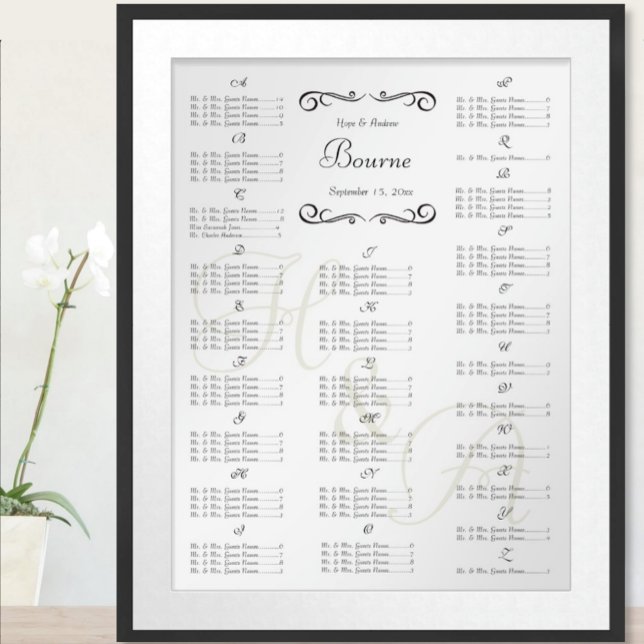 Wedding Special Event Guest Seating Chart (To see frame pricing, please enter your frame and mat options.)