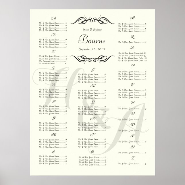 Wedding Special Event Guest Seating Chart (Front)