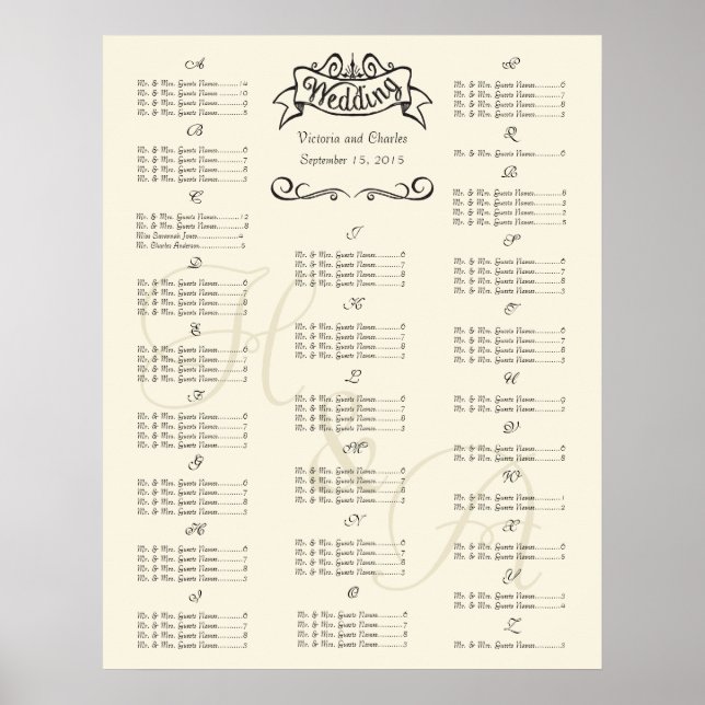 Wedding Special Event Guest Seating Chart (Front)