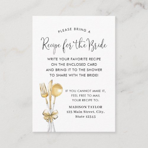 Wedding Spoon Fork Bridal Shower Recipe Request Enclosure Card