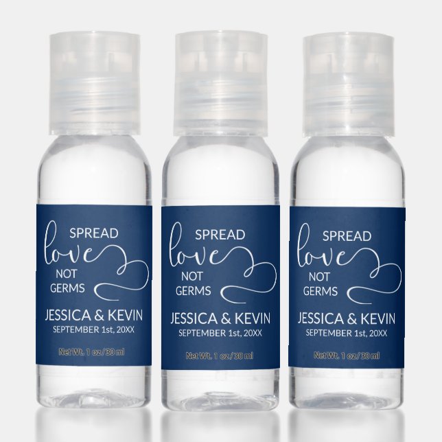 Wedding Spread Love Not Germs Navy BLUE Favors Hand Sanitizer (Set)
