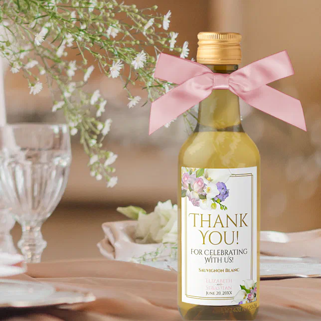 Wedding Spring Pastel Floral Thank You Mini Wine Label | Zazzle