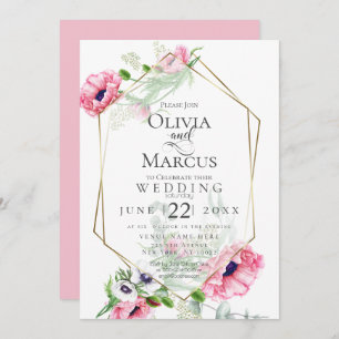 WEDDING Spring Pink Poppy Floral Invitation
