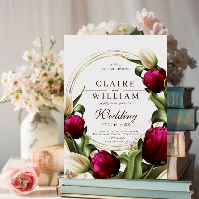  Wedding Spring Tulip Elegant Modern Wedding  Invitation (Creator Uploaded)