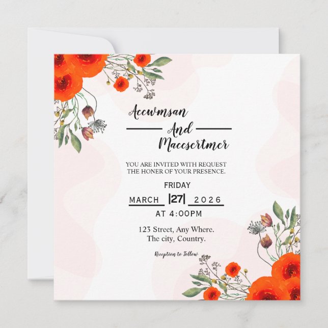 Wedding Square Bifold Invitation Card Mockup (Front)