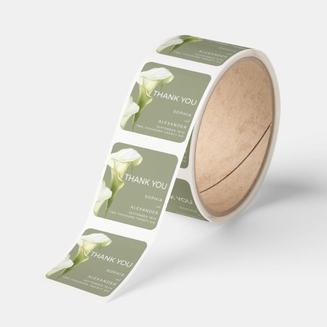 Wedding Square Sticker "Delicate Calla Lilies" (Roll)