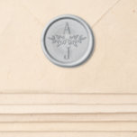 Wedding Stacked Initial with Foliage Silver Wax Seal Sticker<br><div class="desc">A perfect wax steal without the mess! Customize with your initials using the template form.</div>