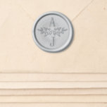 Wedding Stacked Initial with Foliage Silver Wax Seal Sticker<br><div class="desc">A perfect wax steal without the mess! Customize with your initials using the template form.</div>