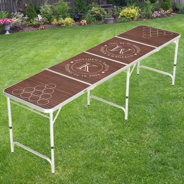 Wedding Stained Bamboo with Name & Initials Beer Pong Table (Creator Uploaded)