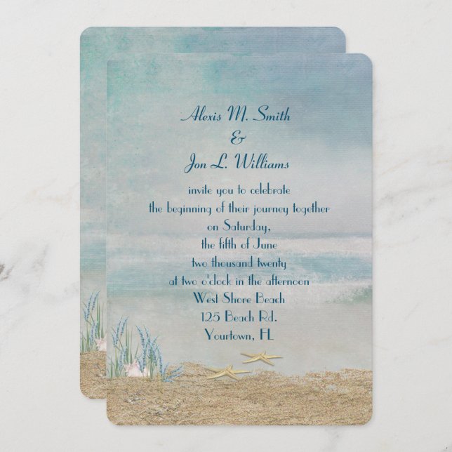 wedding starfish on beach invitation (Front/Back)