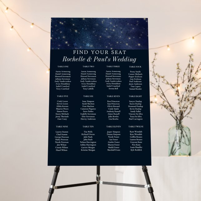 Wedding Starry Night Celestial Navy Seating Chart Foam Board (In Situ (Stand))