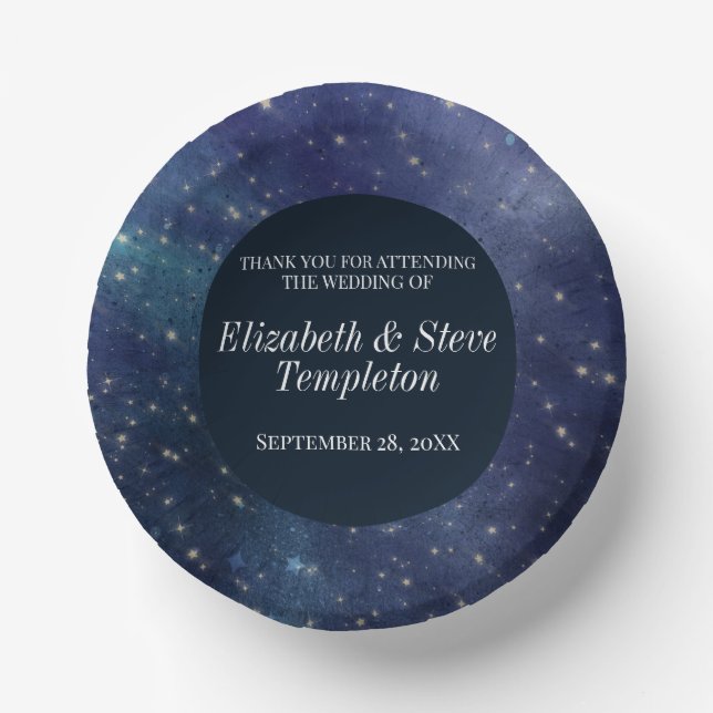 Wedding Starry Night Celestial Thank You Navy Paper Bowls (Front)