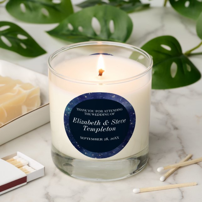 Wedding Starry Night Celestial Thank You Navy Scented Candle (Lit)