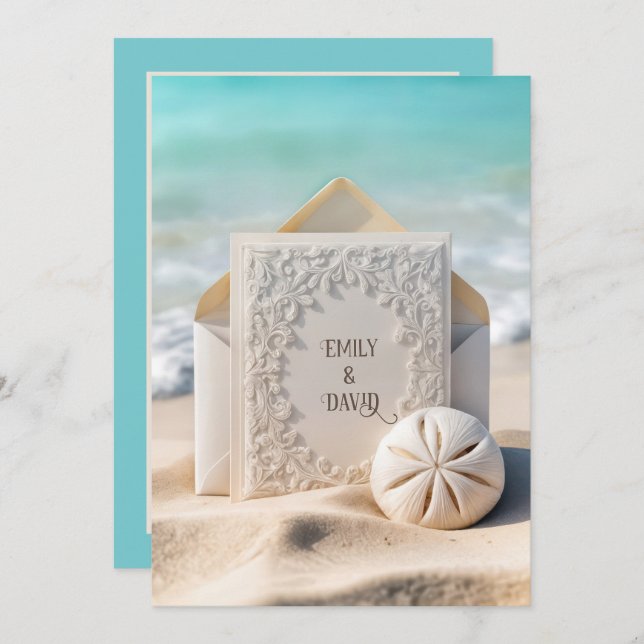 Wedding Stationery With Beach Sand Dollar Invitation (Front/Back)