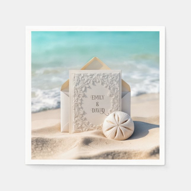 Wedding Stationery With Beach Sand Dollar Napkins (Front)