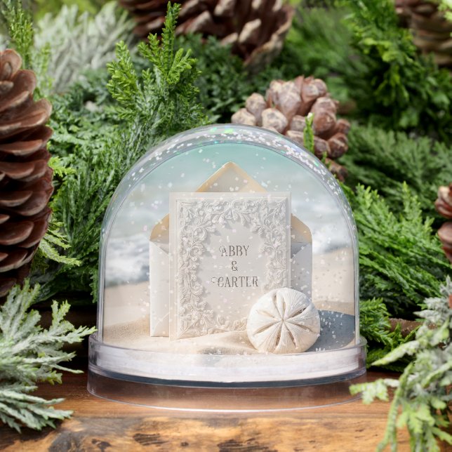 Wedding Stationery With Beach Sand Dollar Snow Globe (Winter)