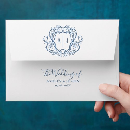 Wedding Steel Blue Vintage Crest Invitation Custom Envelope