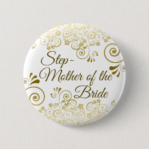 Wedding Stepmother of the Bride Gold Frilly Ornate Button