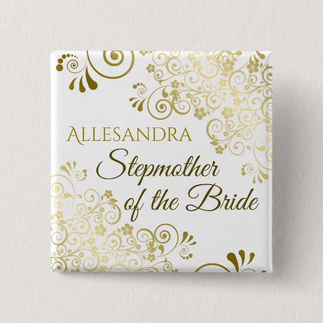 Wedding Stepmother of the Bride Gold Name Button (Front)