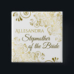 Wedding Stepmother of the Bride Gold Name Button<br><div class="desc">Identify the key players at your bridal shower, wedding or rehearsal dinner with our elegant, gold faux foil buttons. Designed to coordinate with our Gold Foil Wedding Suite, this button features a gold faux foil flourish on a white background with gold text reading Stepmother of the Bride and a place...</div>