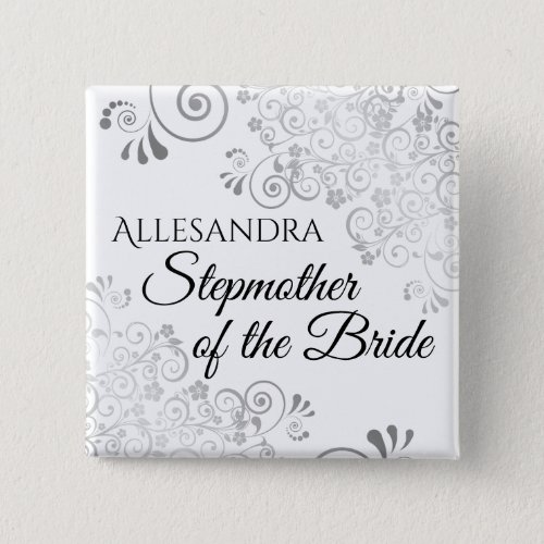 Wedding Stepmother of the Bride Name Tag Silver Button