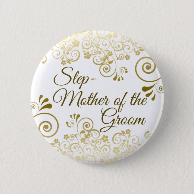 Wedding Stepmother of the Groom Gold Filigree Button (Front)