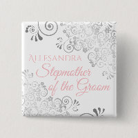 Wedding Stepmother of the Groom Name Tag Pink Gray