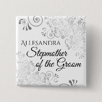 Wedding Stepmother of the Groom Name Tag Silver