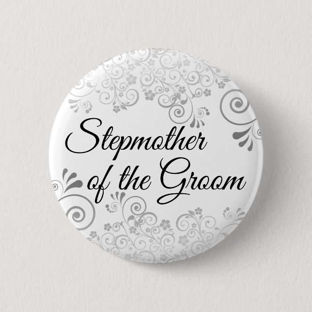 Wedding Stepmother of the Groom Silver Filigree Button (Front)
