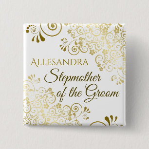 Wedding Stepother of the Groom Gold Nametag Button