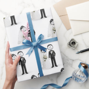 Wedding Stick Figure Bride and Groom Wrapping Paper
