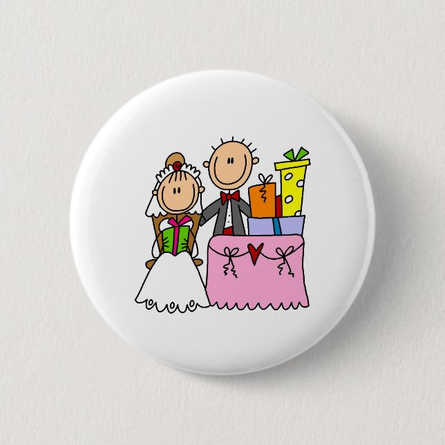 Wedding Stick Figure Couple Button (Front)