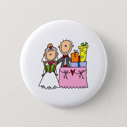 Wedding Stick Figure Couple Button