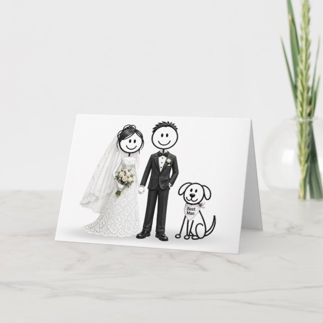 Wedding Stick Figures with Best Man Dog Card (Front)