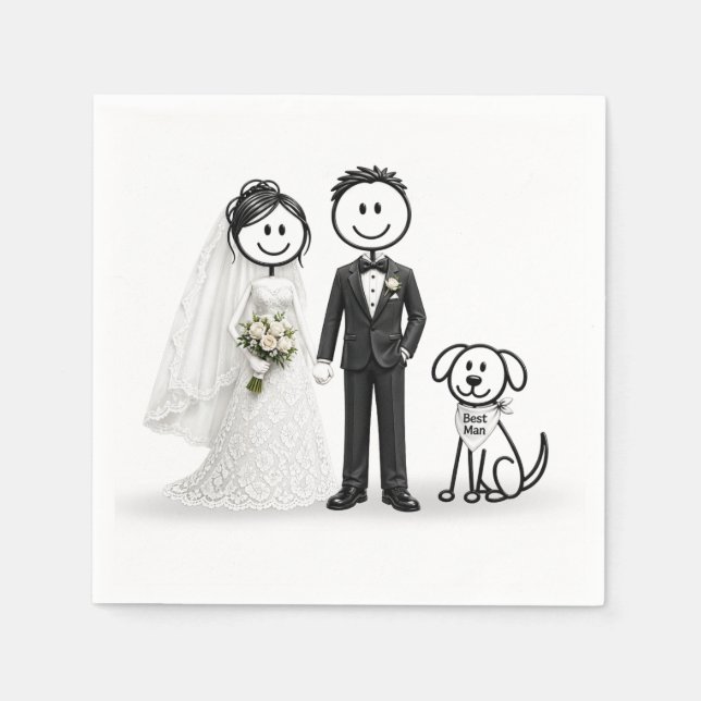 Wedding Stick Figures with Best Man Dog Napkins (Front)