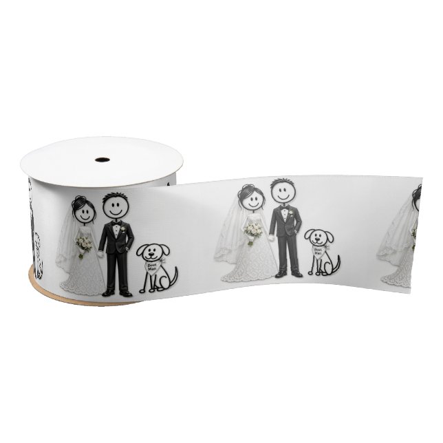 Wedding Stick Figures with Best Man Dog Satin Ribbon (Spool)