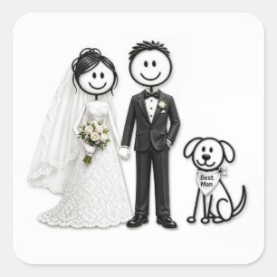 Wedding Stick Figures with Best Man Dog Square Sticker