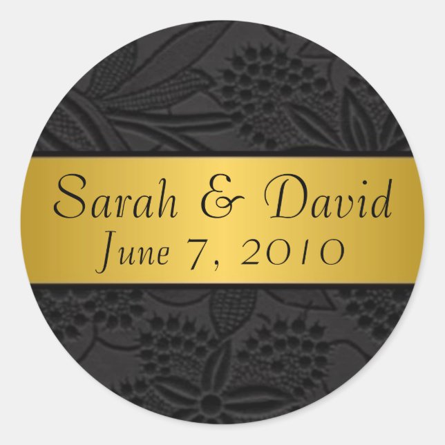 Wedding sticker black with gold ribbon (Front)