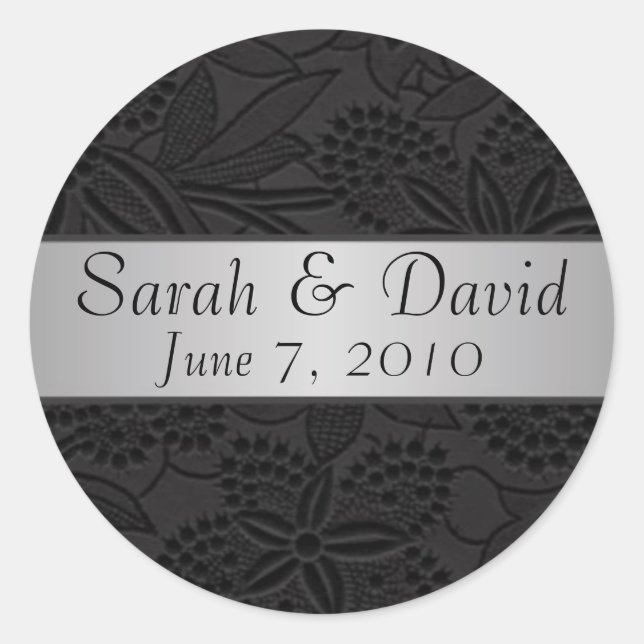 Wedding sticker black with silver ribbon (Front)