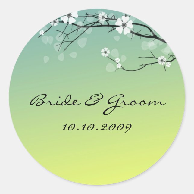 Wedding Sticker blossoms branch teal gold (Front)