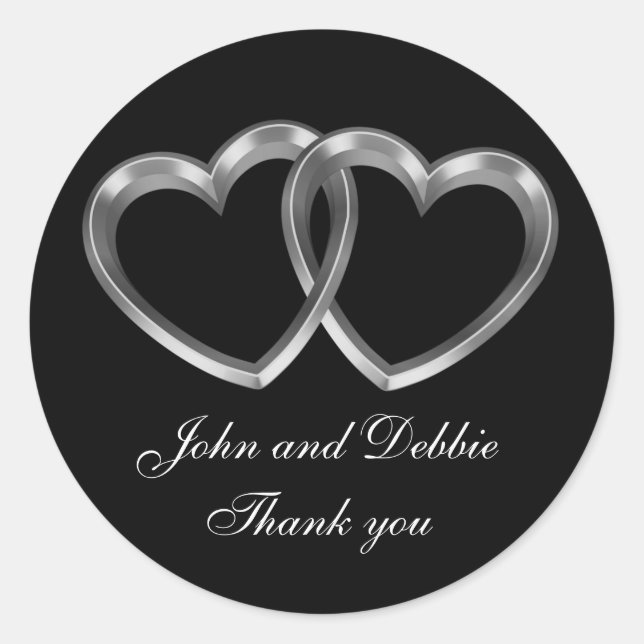 Wedding sticker for Thank you favors 3D hearts (Front)