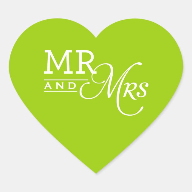 WEDDING STICKER mr & mrs modern typography lime (Front)