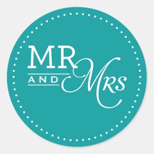 WEDDING STICKER mr  mrs modern typography teal