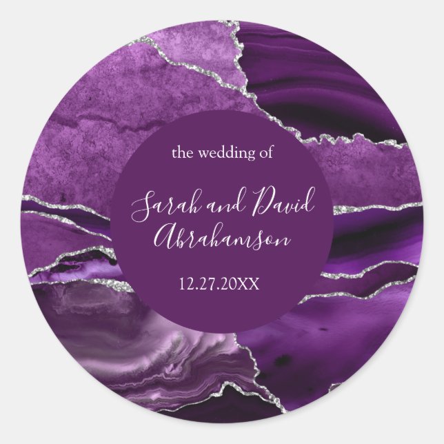 Wedding Sticker Purple and SIlver Glitter Agate (Front)