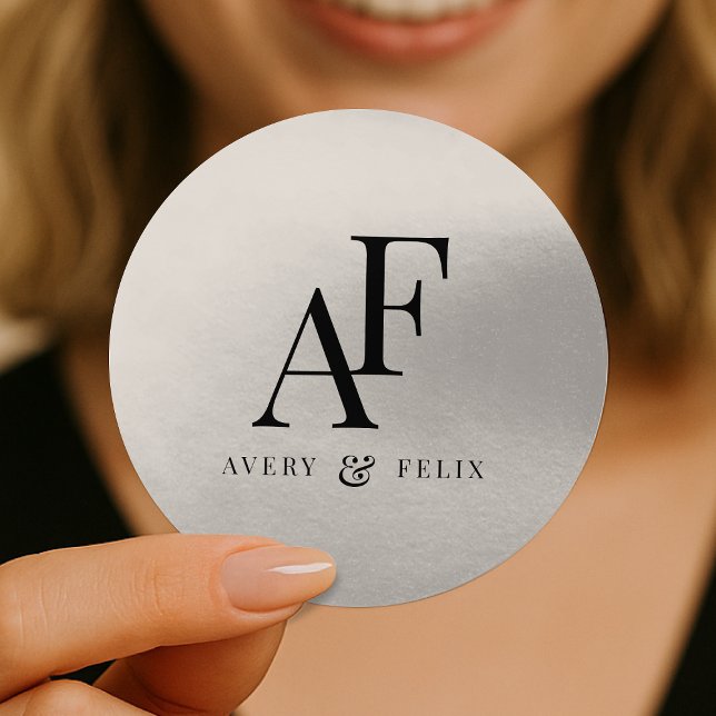 Wedding Sticker Roll | Chamagne Metallic Label (Metallic wedding monogram stickers for envelopes, favors & more)